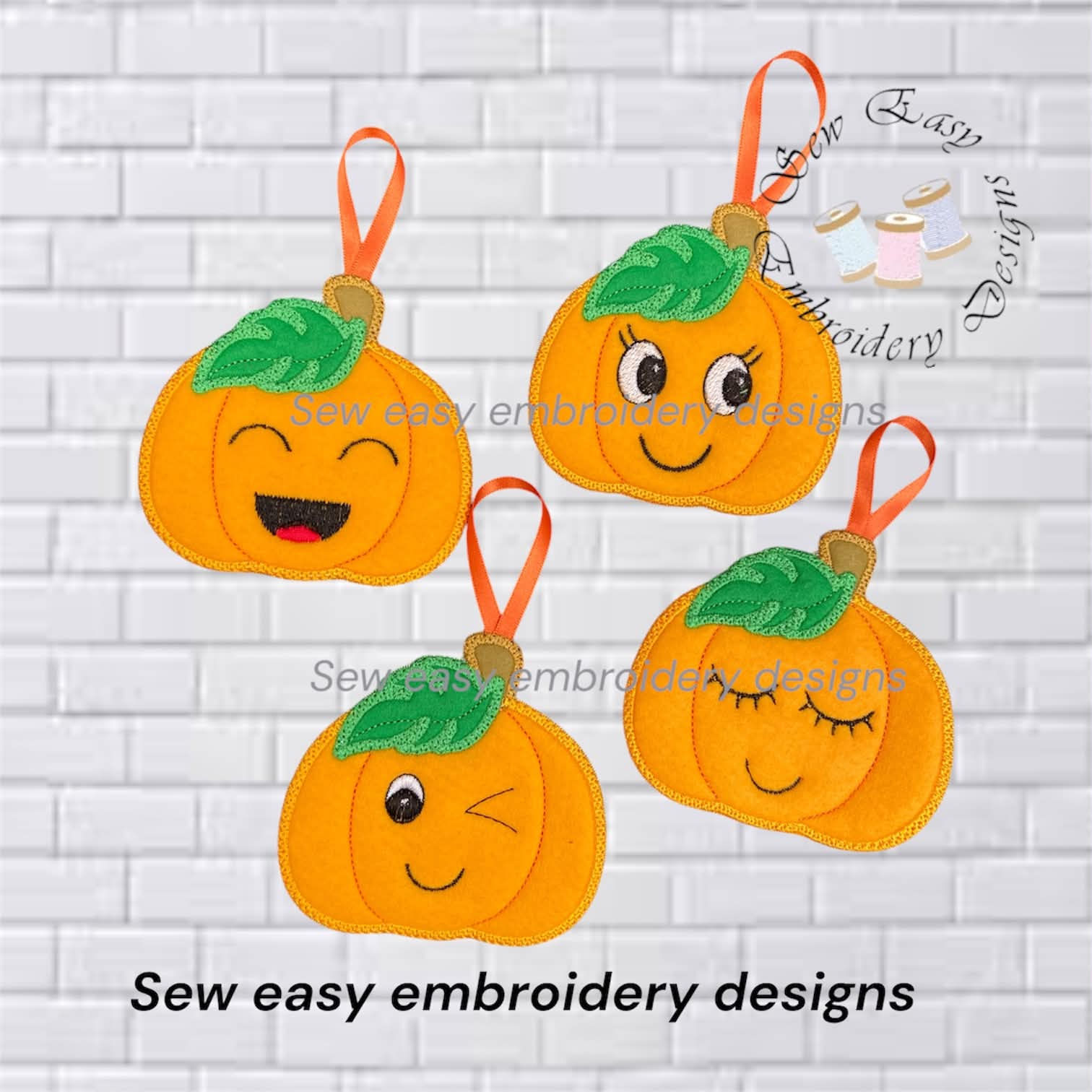 Pumpkin hanger set of 4, ITH embroidery design. Photo instructions
