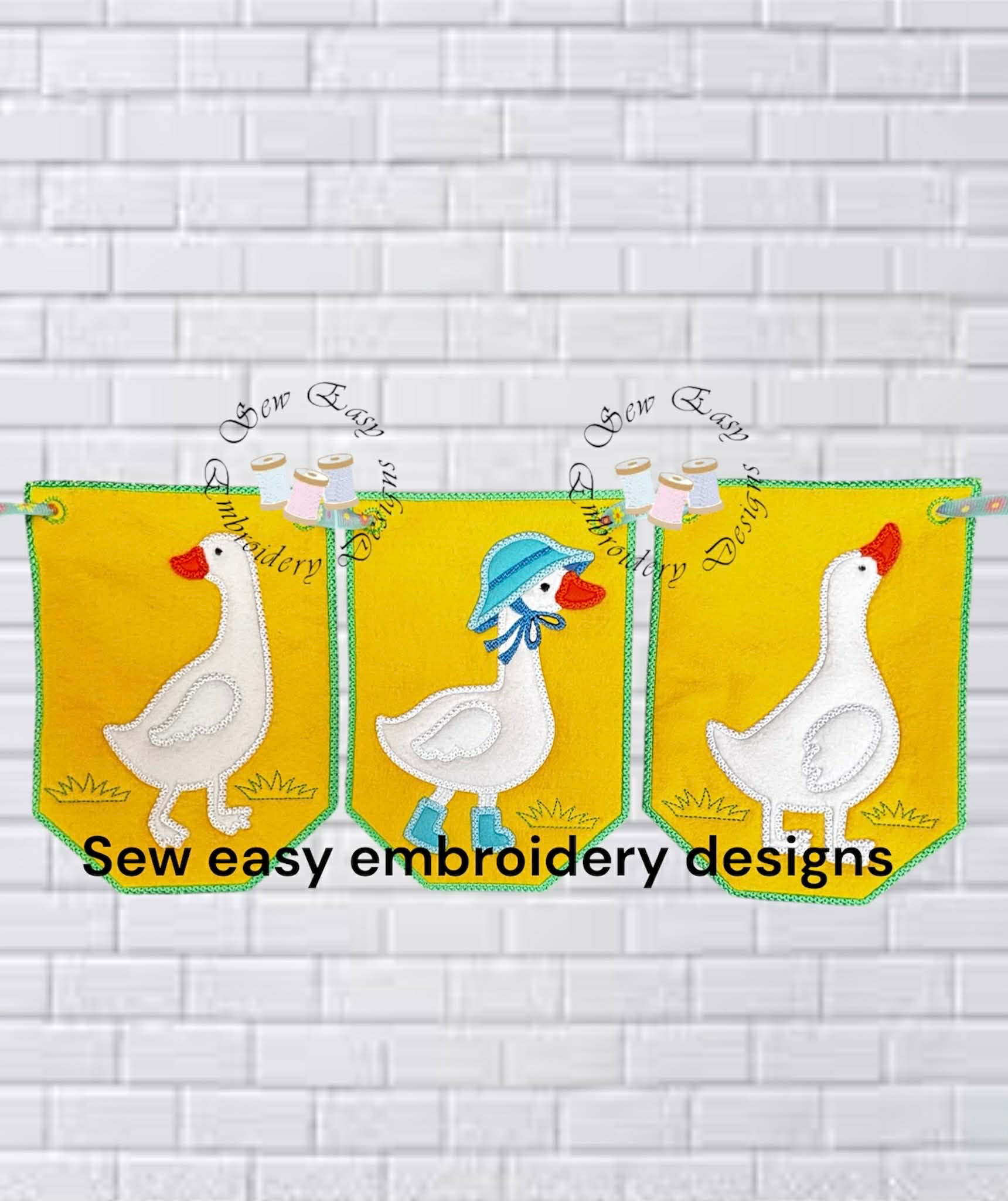 Applique goose bunting photo instructions included 5"x7" hoop