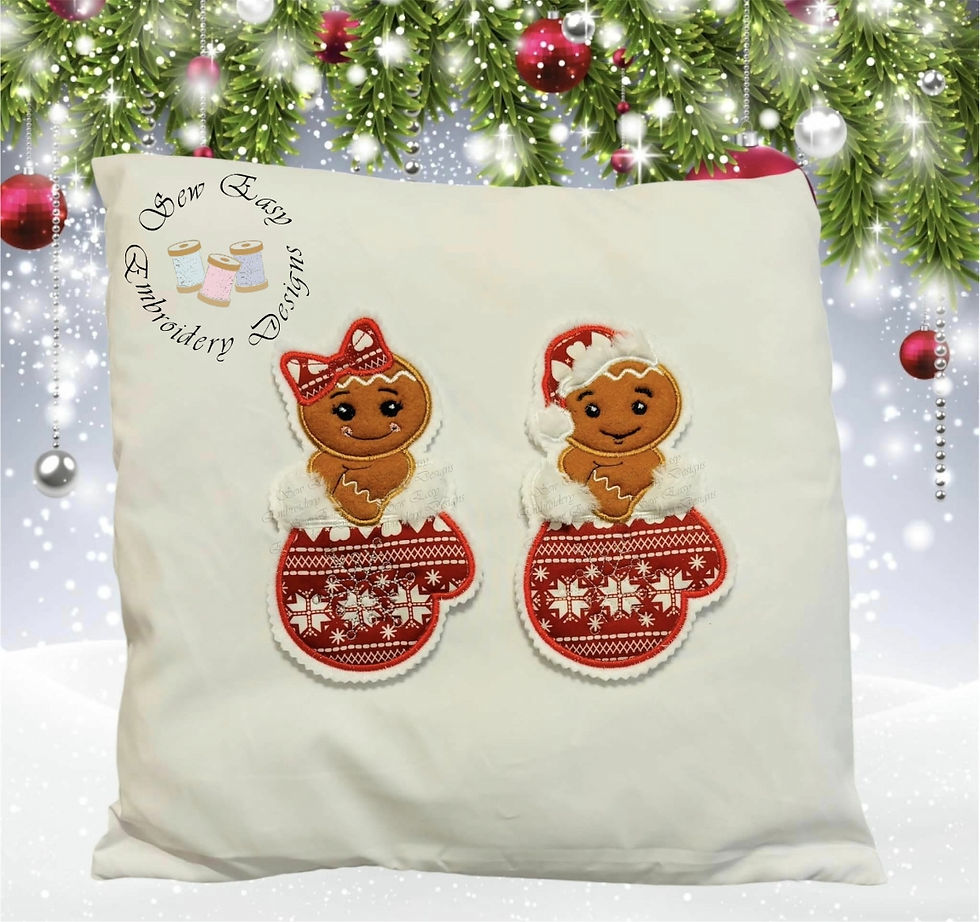 Thumbnail: Gingerbreads in mittens, boy and girl