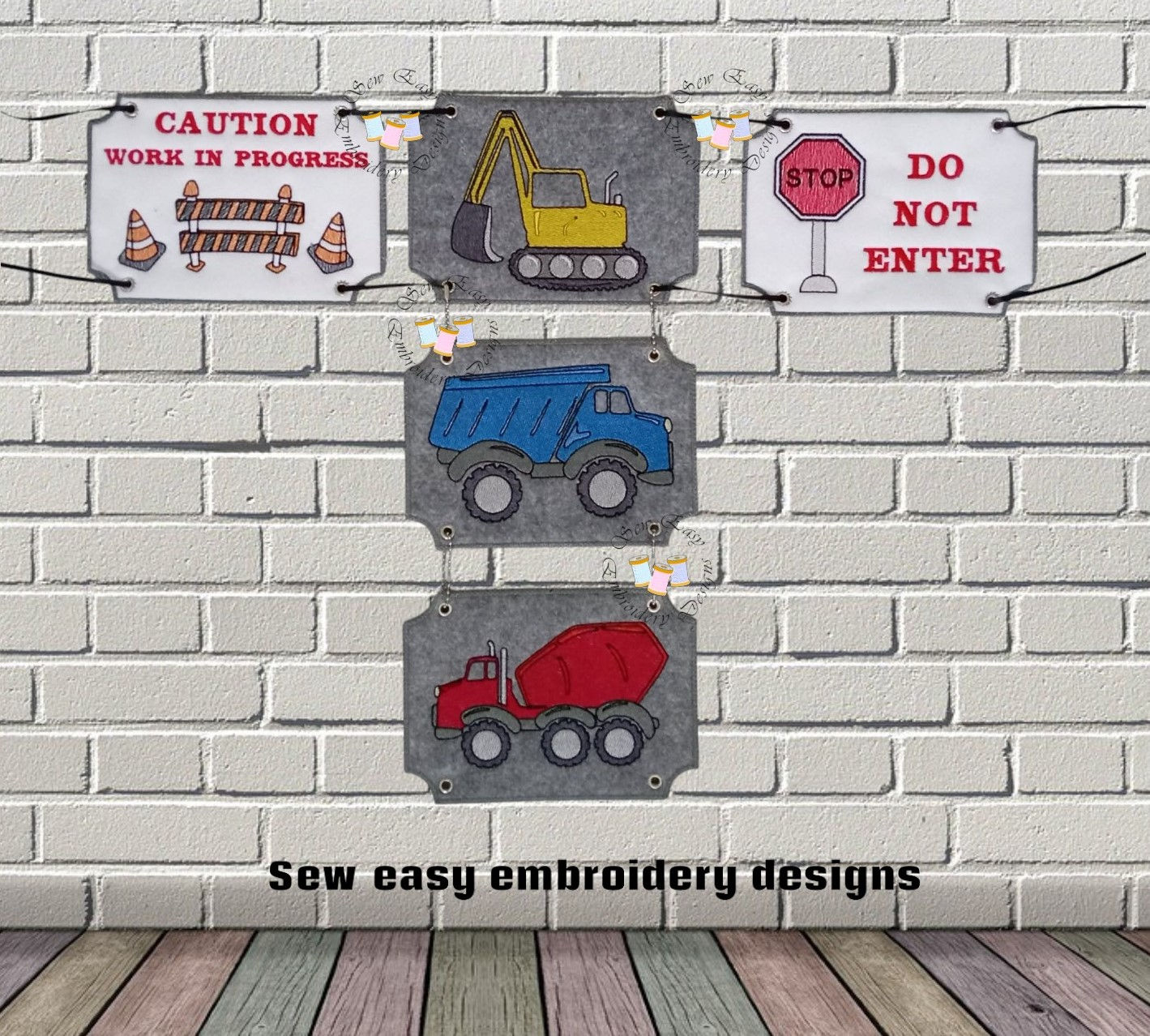 Construction bunting, 5 light stitch designs with photo instructionss