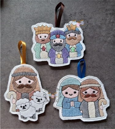 Nativity set of 3 light stitch fill hangers