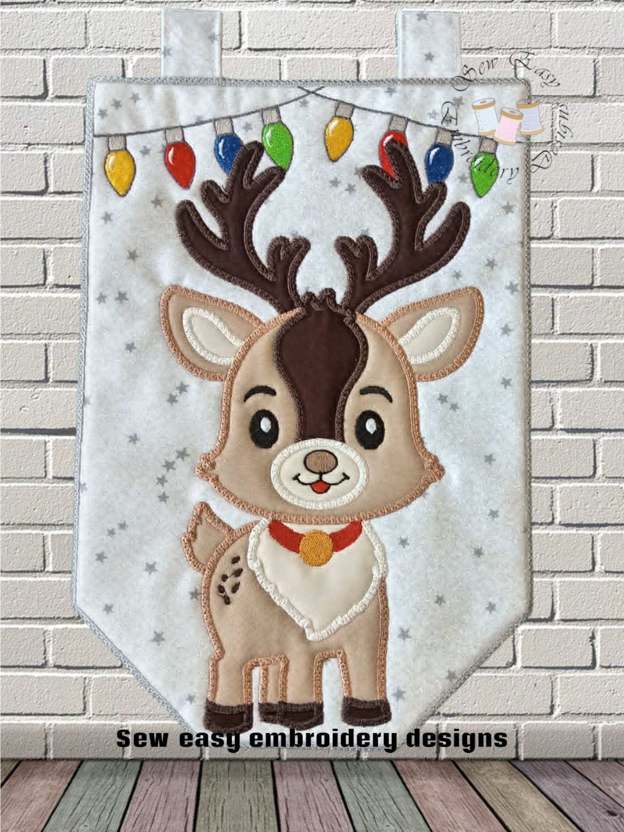 Reindeer large applique hangers, 8"x12" ITH embroidery design,photo instructions