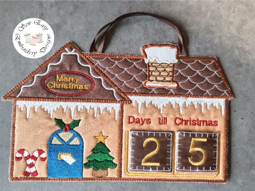 Thumbnail: Gingerbread house, days till Christmas.6"x10" and 5"x7" hoops