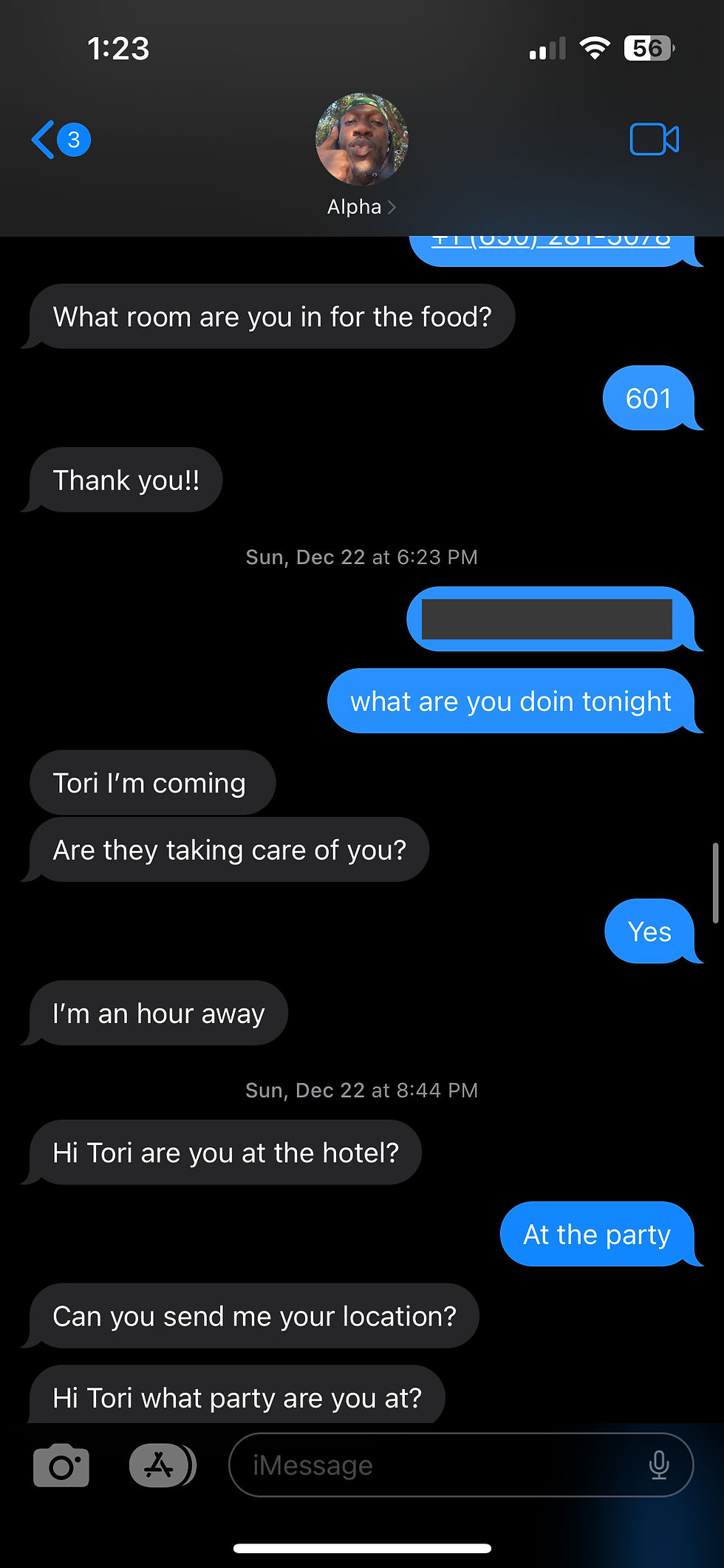 A text exchange with Alpha
