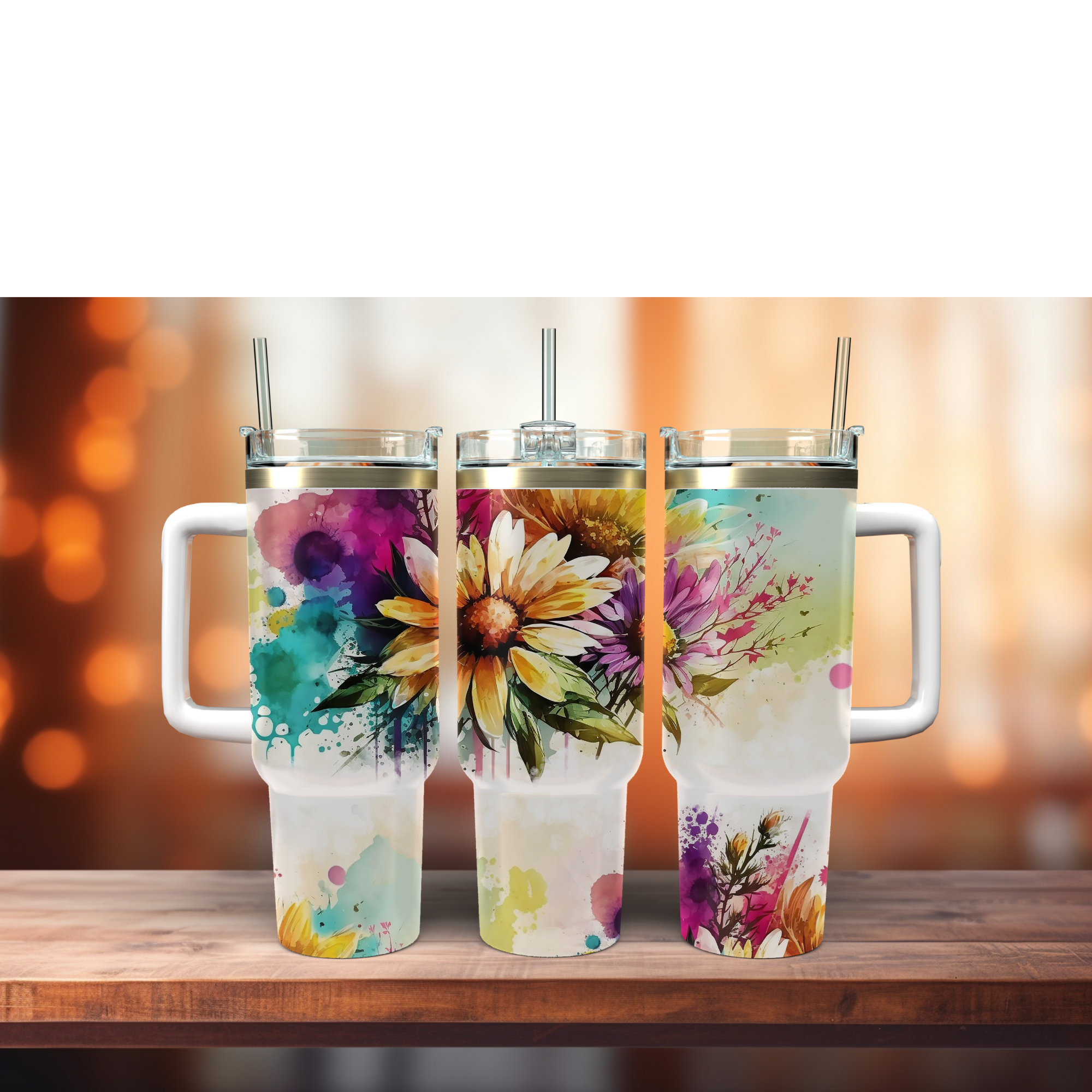Watercolors - 40oz Tall Tumbler w/Silicone Handle