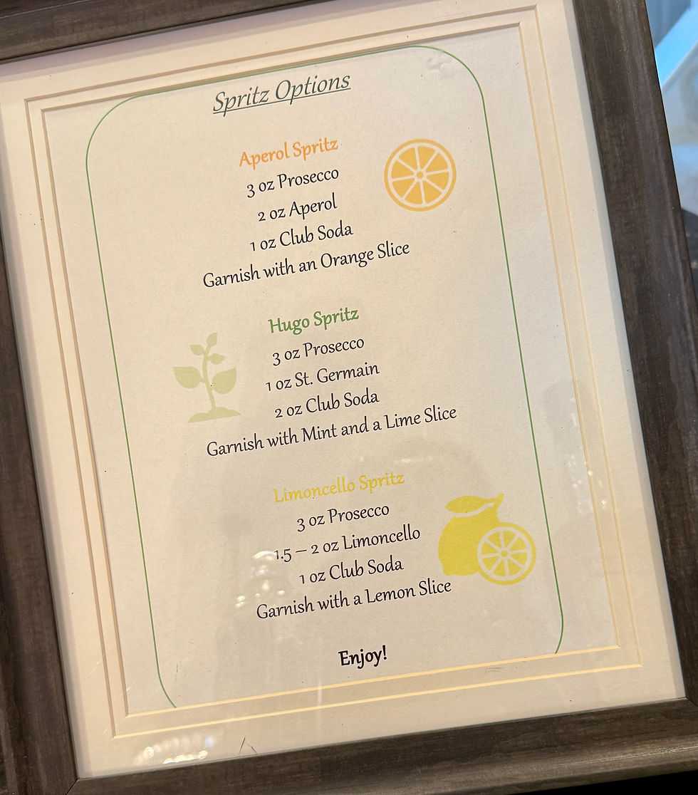 Ingredients for three spritz options