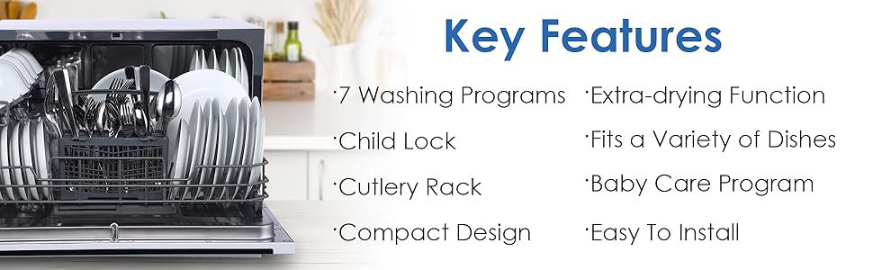 Thumbnail: Countertop Dishwasher - 7-Program System for Home, RV, and Apartment - Wash Dish