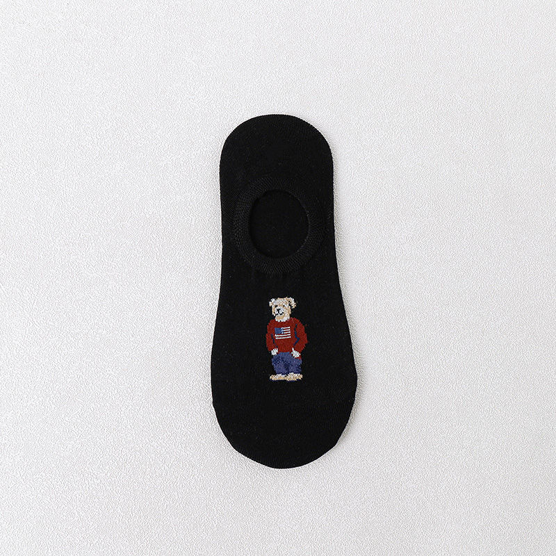 Thumbnail: 5 Pairs Unisex Men Socks 5 Colors Summer New Cartoon Bear Cotton Boat Socks Ligh