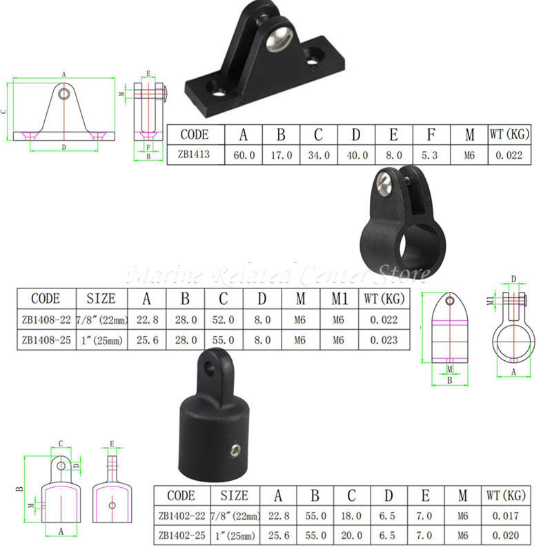 Thumbnail: 12pcs Nylon Marine Boat Canopy Cover Bimini Top Deck Hinge Jaw Slide Eye End Fit