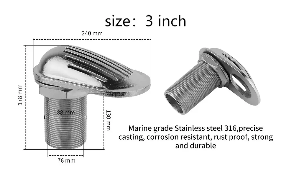 Thumbnail: Boat Thru Hull Fitting Intake Strainer Threaded Marine 316 Stainless Steel Water