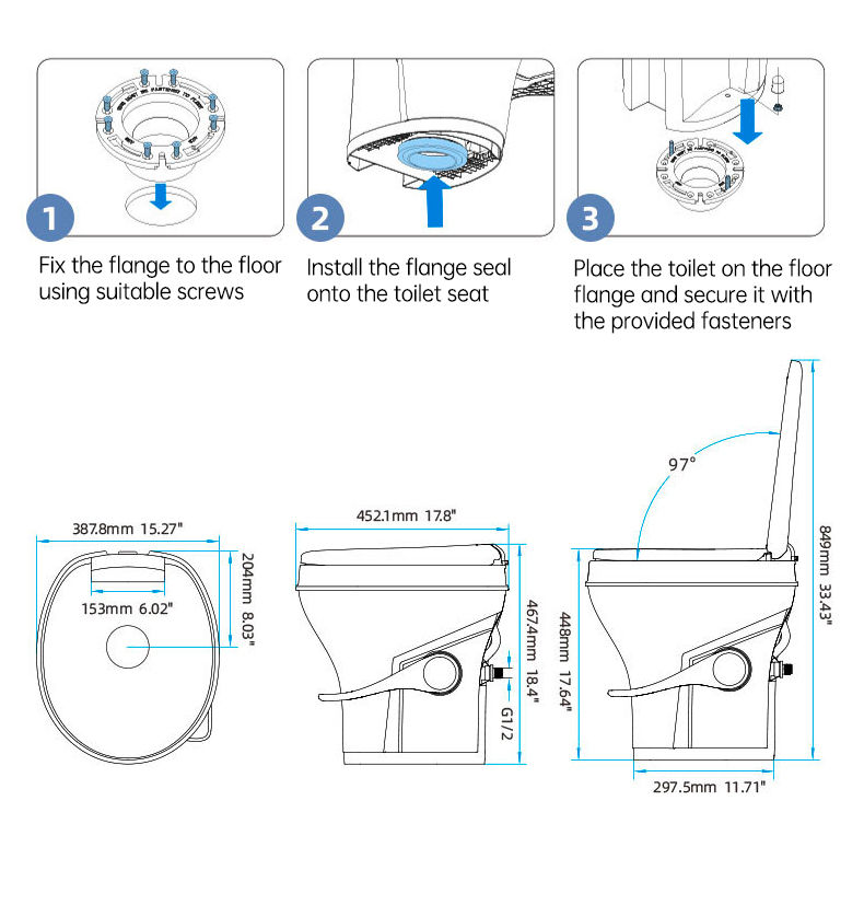 Thumbnail: RV Inline Toilet Foot-operated Plastic Portable Camping Outdoor Caravan Toilet