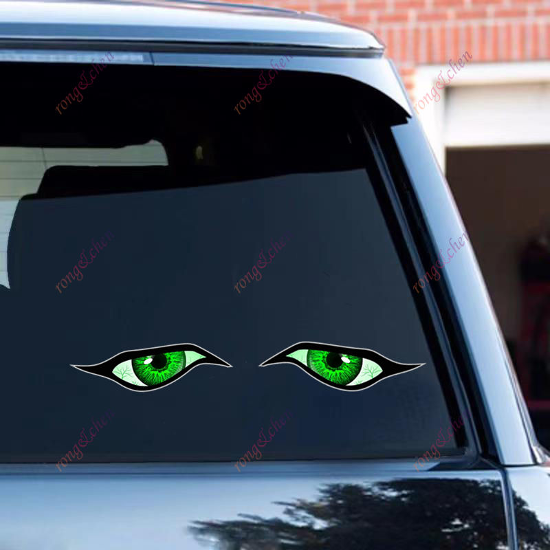 Thumbnail: Cartoon Car Sticker Pair of EVIL Eyes RED IRISfor Car Motorcycle Racing Helmet L