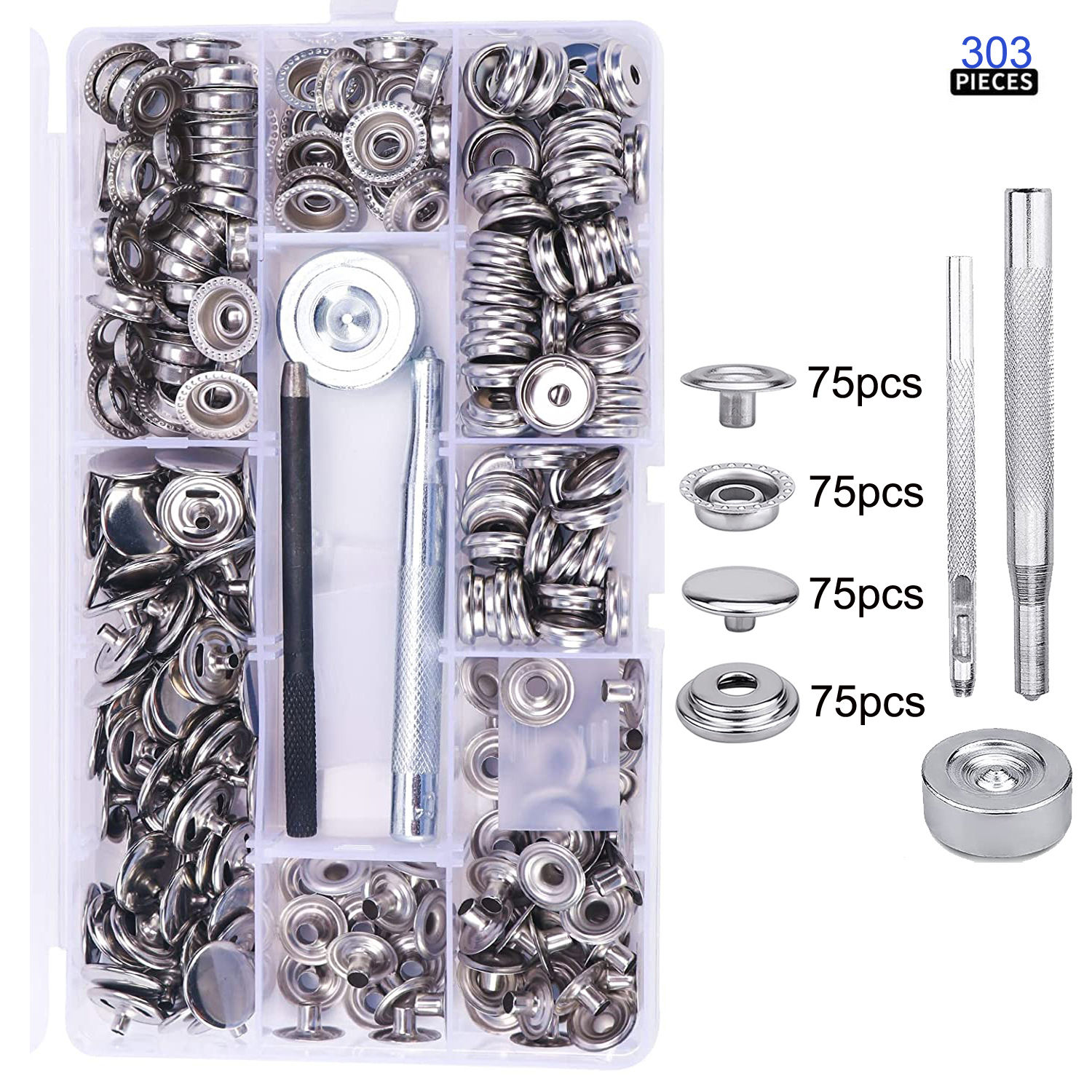 300pcs 15mm Snap Kit Marine Grade Snap Fastener Stainless Steel Snap Buttons for