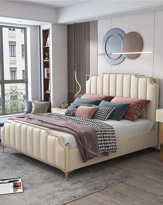 Double Bed, Wood & Leather, 150 x 200 cm