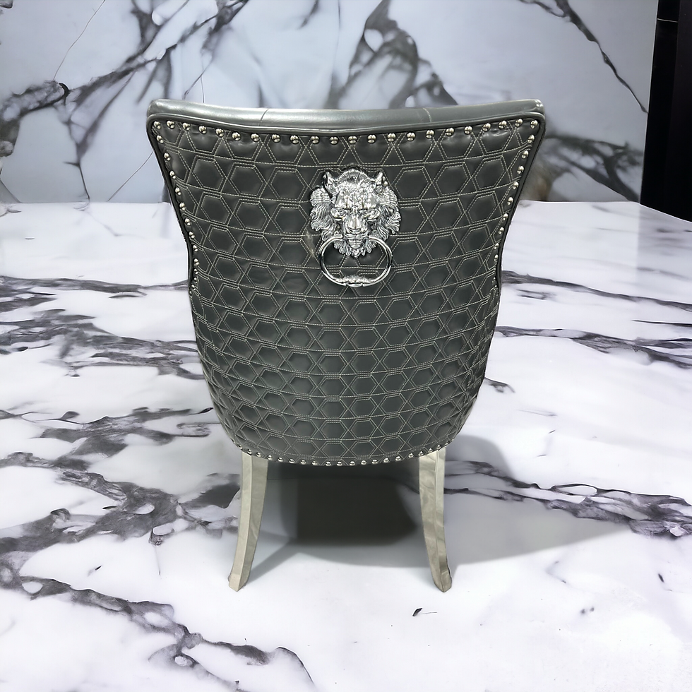 Thumbnail: Set of 4 Grey PU Leather Dining Chairs with Chrome Legs and Chrome Detailing