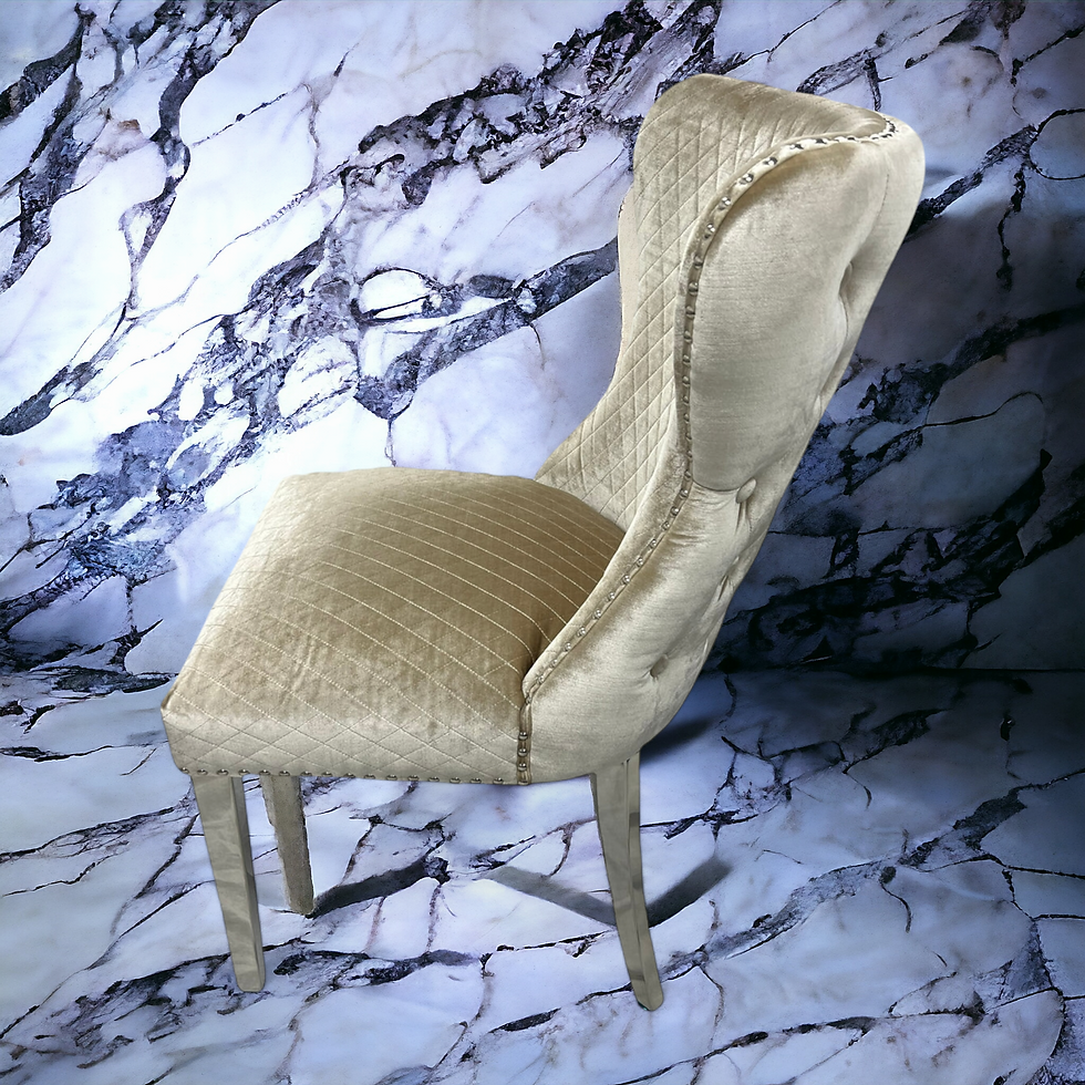 Thumbnail: Set of 4 Velvet Mink Dining Chairs with Chrome Legs & Chrome Detailing