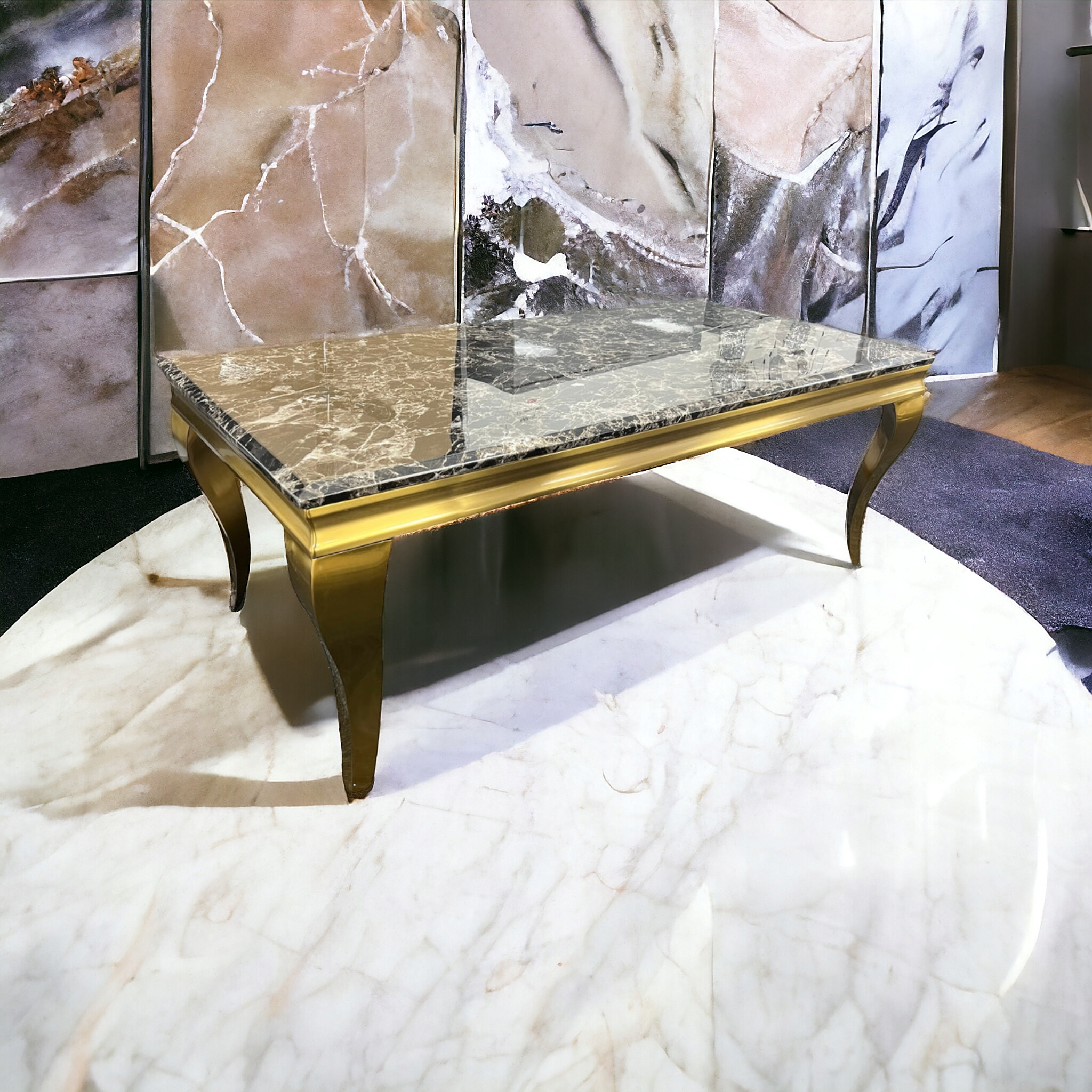 Real Marble Black Top Gold Coffee Table