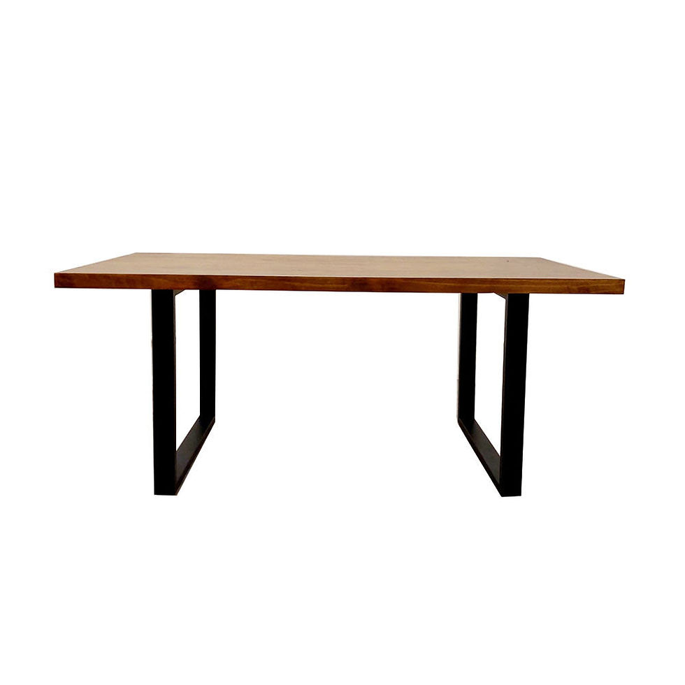 Thumbnail: 1.8m Solid Dark Pine Wood Top Dining Table with Matte Black Metal Legs 