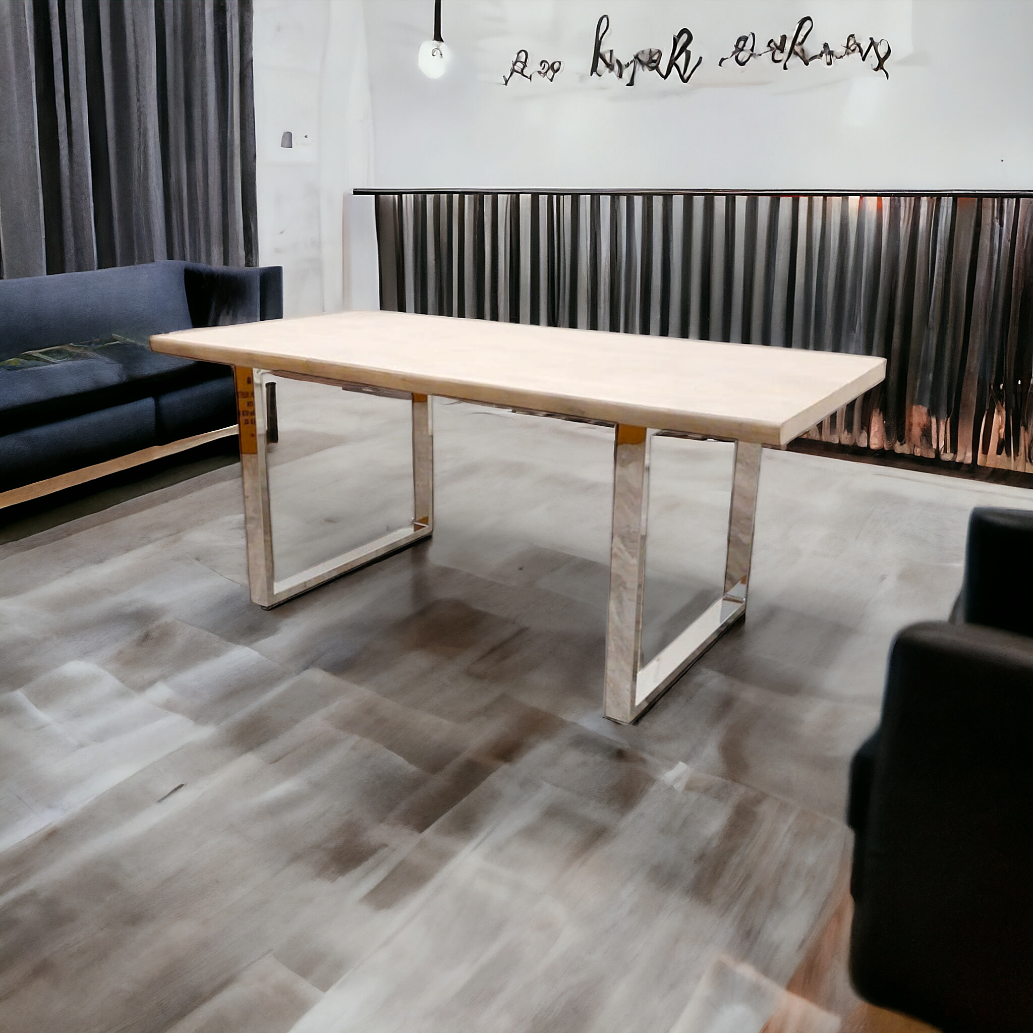 1.8m Solid Light Pine Wood Dining Table with Chrome Metal Legs