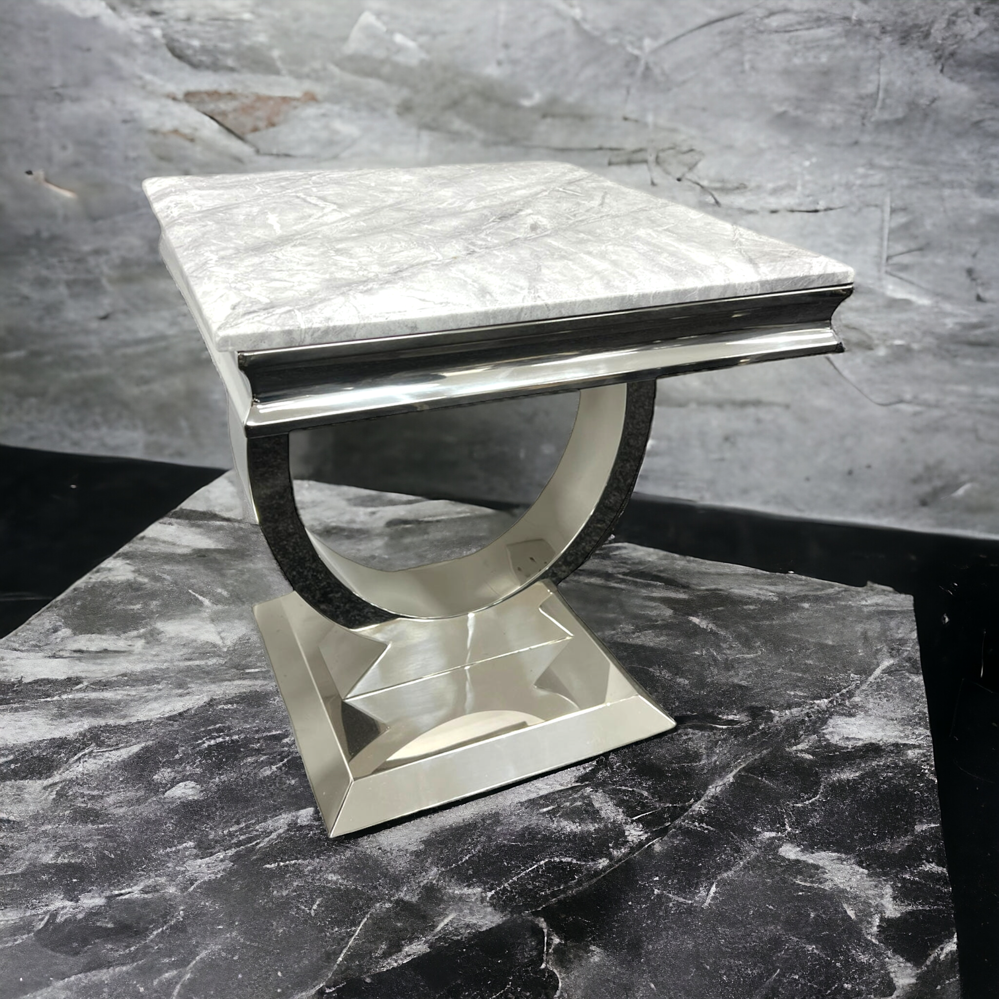 Chrome Lamp/Side Table with Light Grey Marble Top