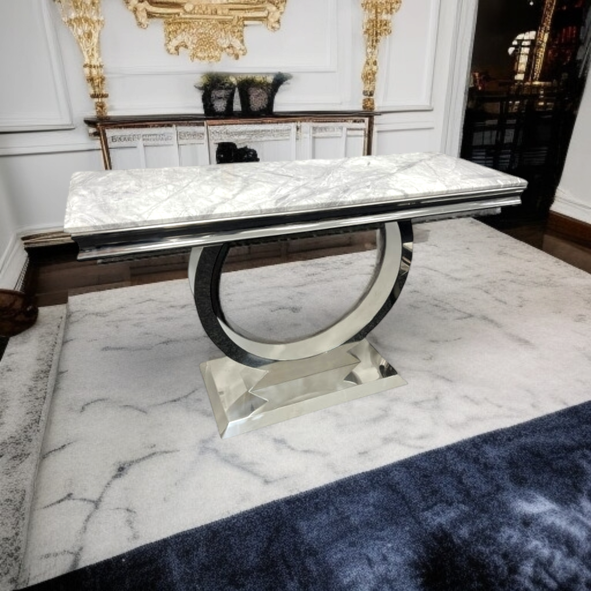 1.2m Chrome Console Table with Light Grey Marble Top