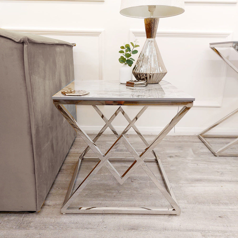 Chrome Lamp Table with Stomach Ash Sintered Stone Top