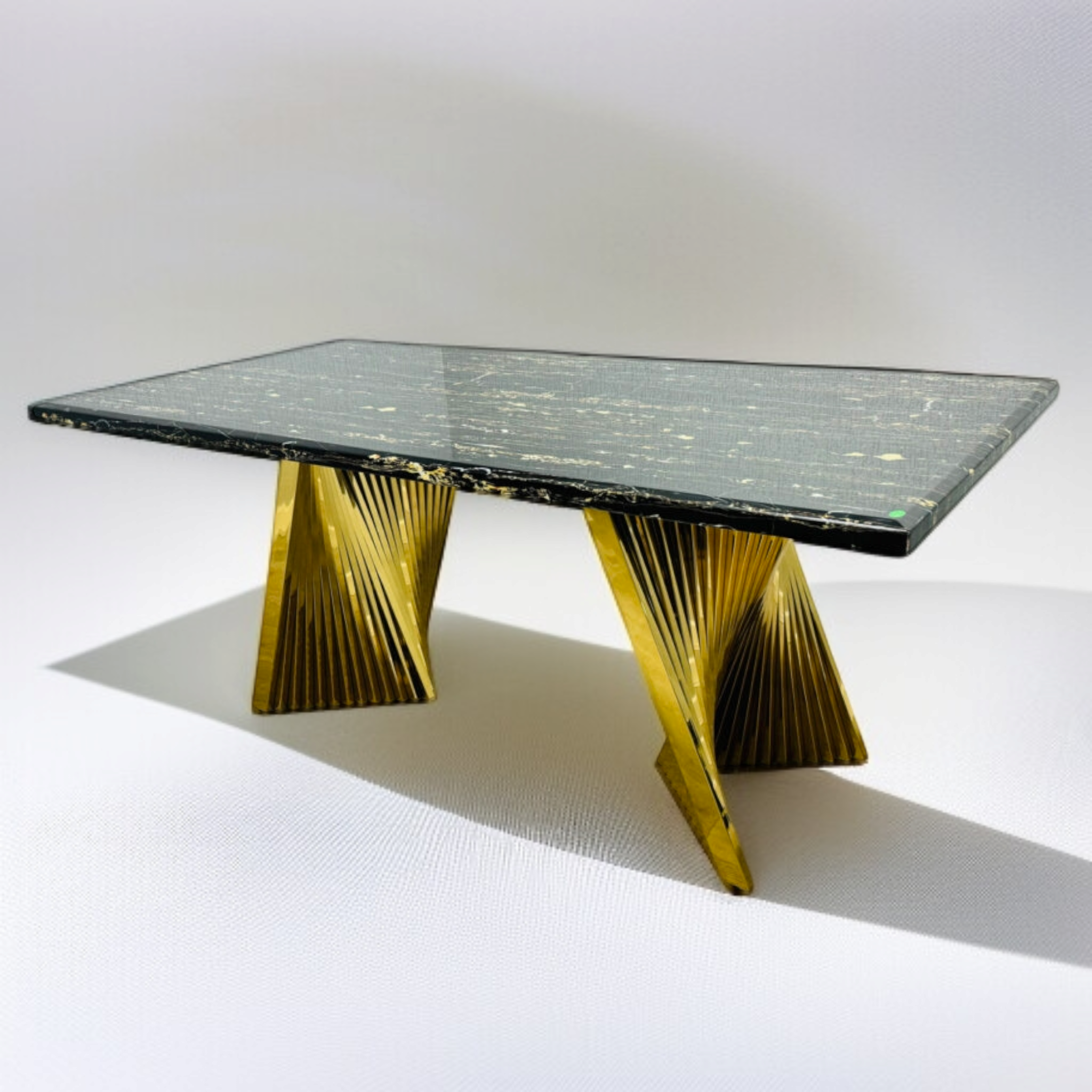 1.8m Gold Dining Table with Black & Gold Marble Top
