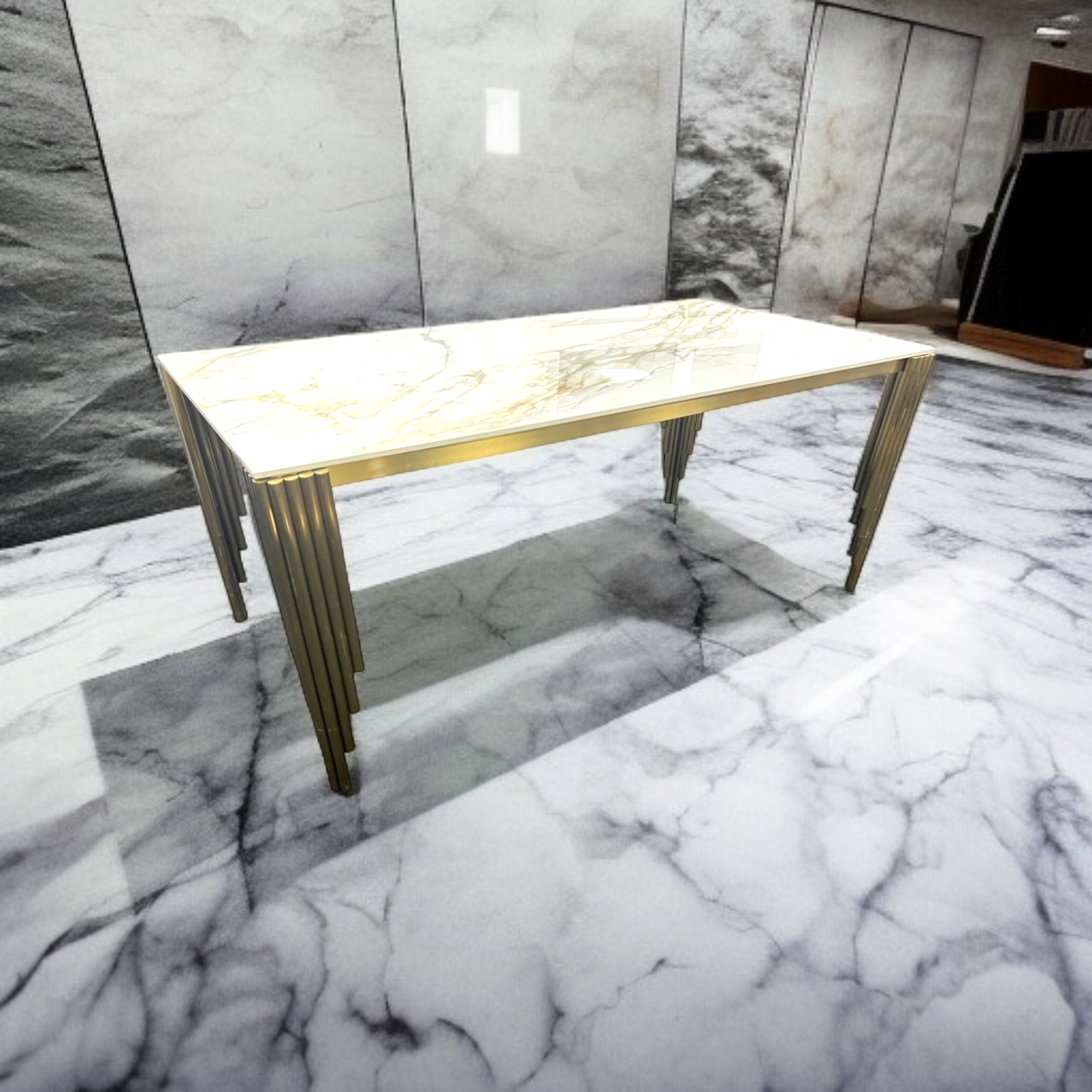 1.8m Gold Dining Table with Sintered Stone Top 