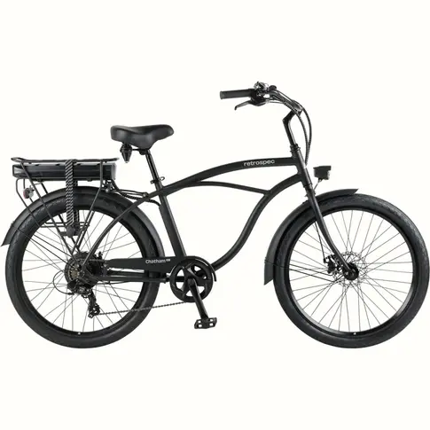 Electric Beach Cruiser Bike Collection. Color Matte Black Chatham Rev Electric Beach Cruiser Bike. Designed to Cruise in Comfort. Los Angeles Electric Bike Sales and Service. Retrospec E-Bike and Bike Authorized Dealer. Electric Bicycle Sales, Tune-Ups and Maintenance. Serving Cities in Venice Beach, Marina Del Rey, Playa Vista, Playa Del Rey, UCLA, West Los Angeles, and all Southern California.