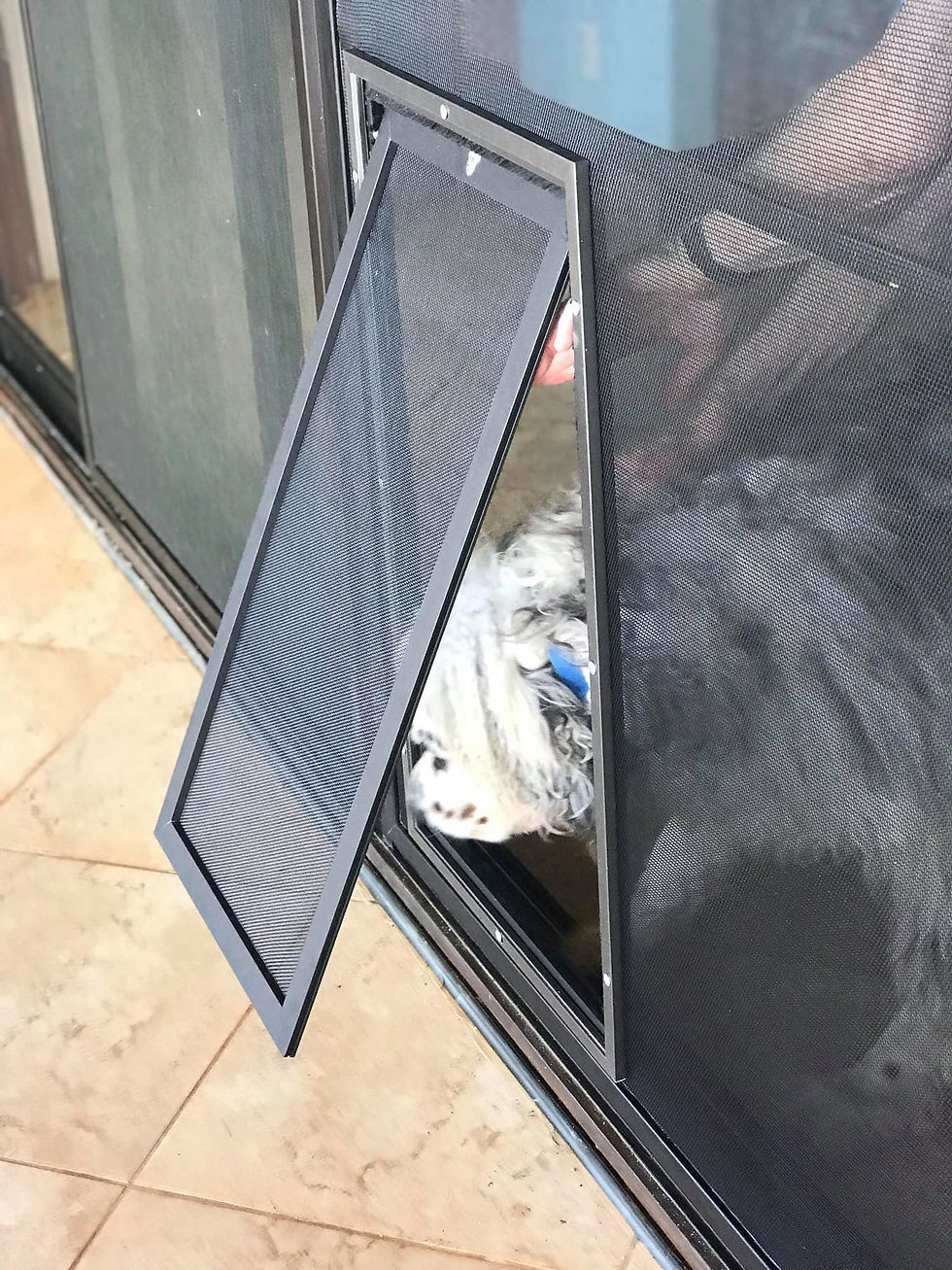 Custom Pet Door Screen Repair Replacement Installation Cat Dog Screens Pet Resistant KAUAI Island Screens Specialists Complete Mobile Screen Shop on Wheels Window and Sliding Door Screen Replacement Company 808-720-2688