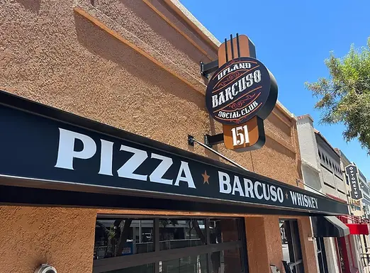 Barcuso Social Club's Custom Bar Exterior Storefront Hand-Painted Awning Signage by Sign Artist Alex Kurakake of Smart Alex Signs - Orange County Hand-Painted Storefront Sign Company. Project Address: 151 N. 2nd Ave. Upland, CA 91786. Los Angeles Premium Hand-Painted Sign Solutions Company near Newport Beach, Huntington Beach, Laguna Beach, Riverside, Pasadena, Belmont Shore, South Bay, Inland Empire, Tarzana, Torrance, Gardena, Long Beach, Manhattan Beach. Call: 714-515-6205