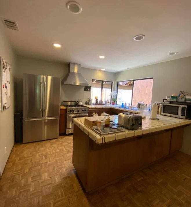 The Kitchen Cabinet Refinish Masters SAN FRANCISCO Kitchen Cabinet Painting Company - Bay Area Kitchen Cabinet Premier Painter Alex Rodriguez Project Highlight: BEFORE and AFTER Warm Green White and Wood Kitchen Cabinets