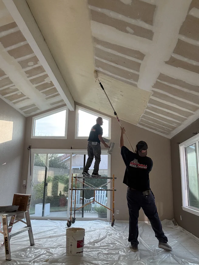 CERRITOS Popcorn Drywall Ceiling Removal and Expert Skim Coating, Sanding, and Painting Finish for Los Angeles Orange County Cathedrals and Homes SOUTH BAY Drywall Repair Finishers