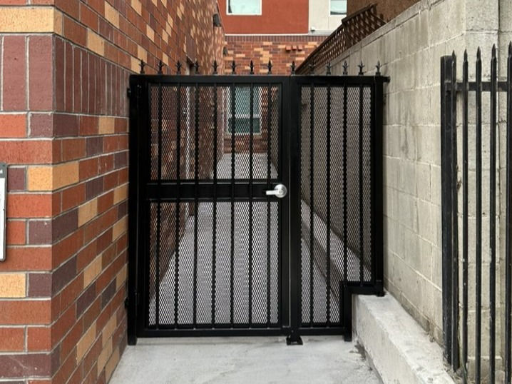 6' x 3' Pedestrian Gate with Pickets and Security Screen by Diverse Welding & Ironworks Since 2012. License #976690. Dennis Naraine - Professional Welder and Custom Ironwork Fabricator & Installer. Serving Residential and Commercial Properties in Orange County, South Bay, Long Beach, Manhanttan Beach, Palos Verdes, Rolling Hills Estates, Bel Air, Brentwood, Torrance, Tarzana, Gardena, Huntington Beach. Call: 310-919-1306
