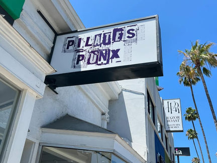 STUDIO CITY 91604 SOUTHERN CALIFORNIA Pilates Studio Business: PILATES PUNX Exterior Storefront Hand-Painted Cabinet Signage Los Angeles Hand-Painted Sign Artist Alex Kurakake of Smart Alex Signs Hand-Painted Workshops Company Call: 714-515-6205