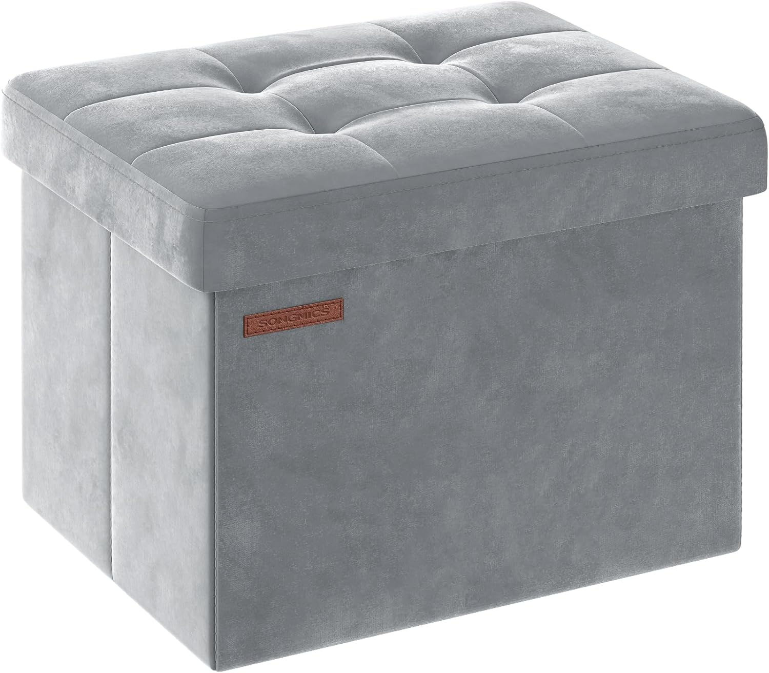Velvet Light Gray Square Ottoman