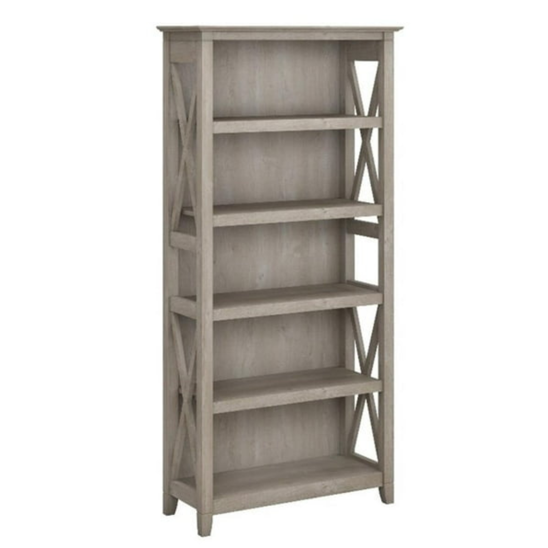 Gray Oak 5 Tier Industrial Bookshelf
