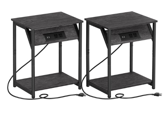 Gray 2pc End Tables with Charging Stations Set