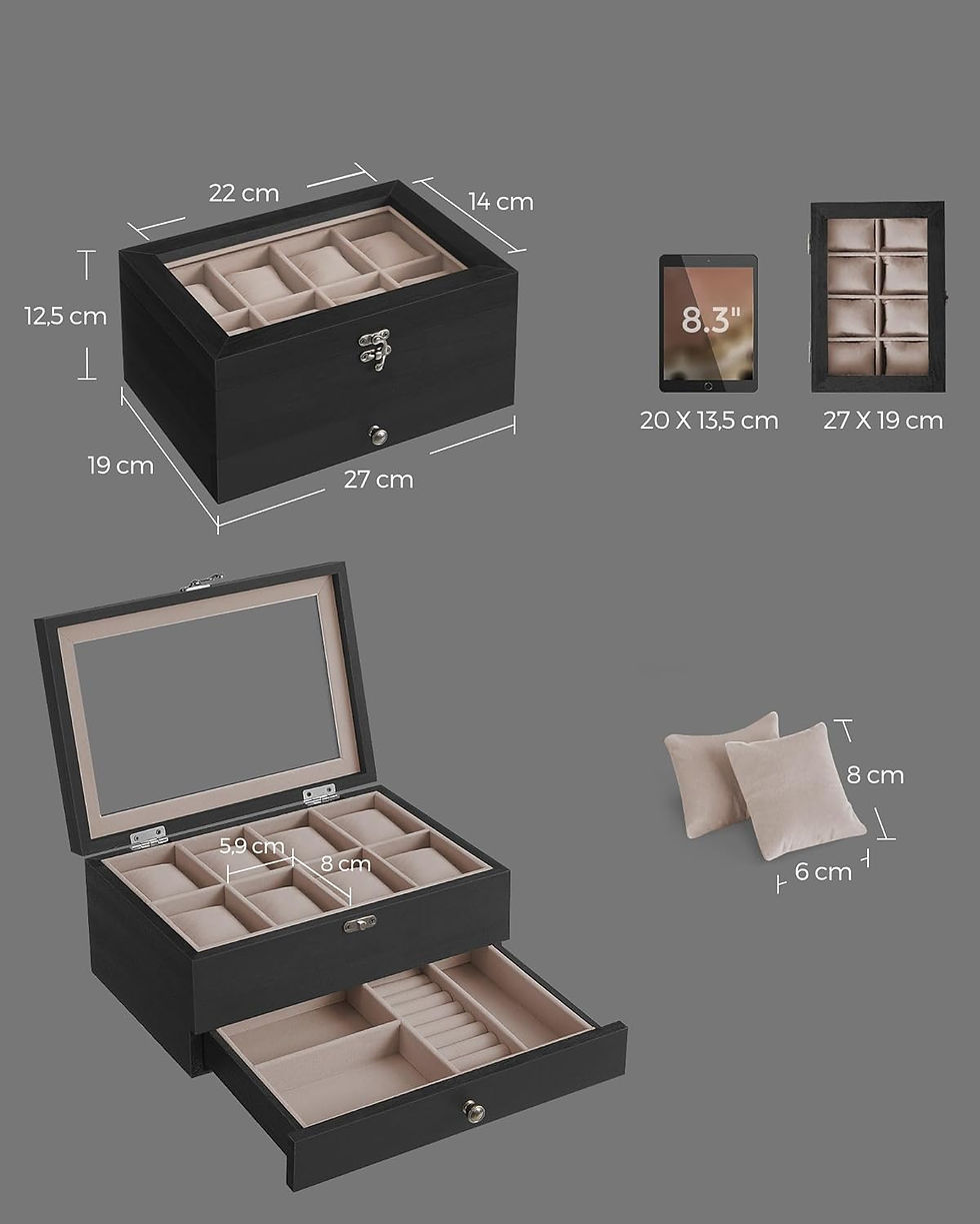 Black Wooden 8 Slot Watch Box