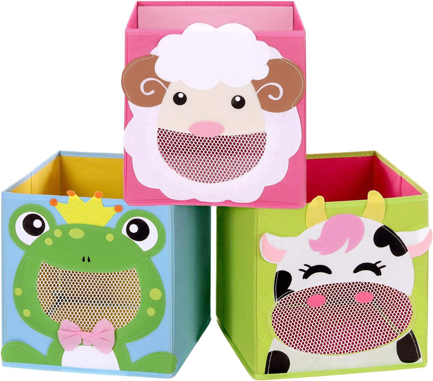 Tricolor 3pc Animal Mesh Front Toy Storage Bins Set