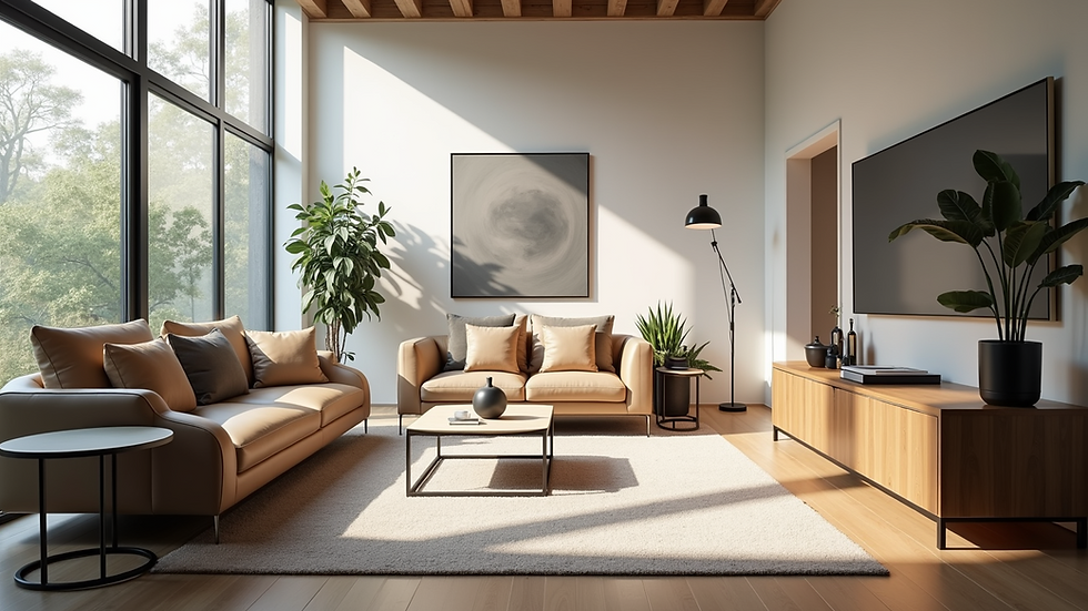 High-angle view of a modern furniture showroom