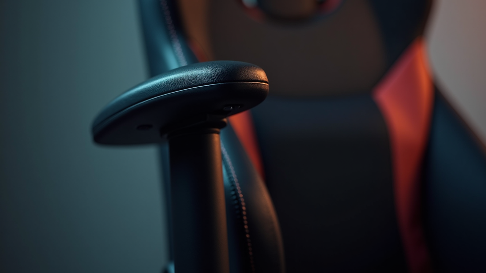 Close-up view of adjustable armrest and seat cushion on a gaming chair