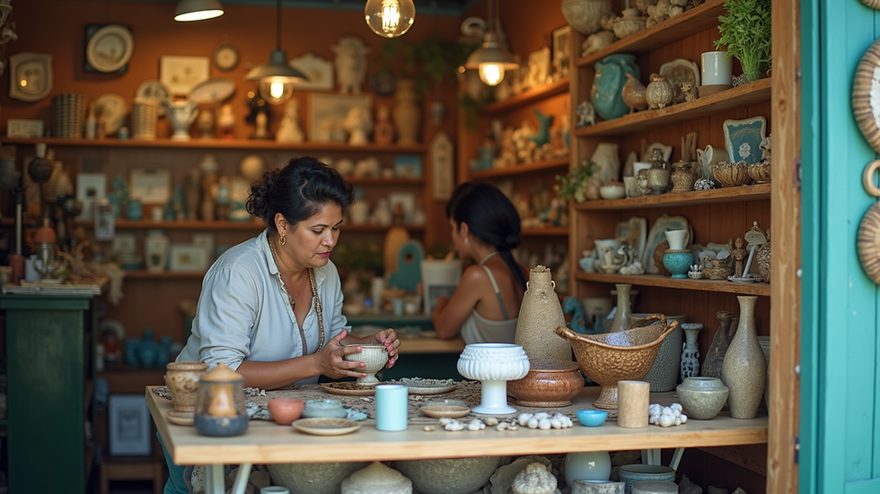Eye-level view of a craft shop in Guam filled with local art