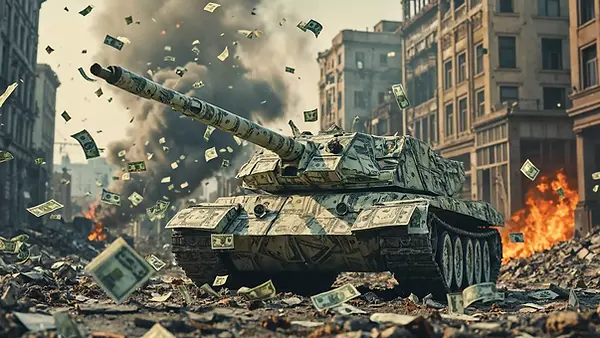 A tank made of dollar bills for GEO boost