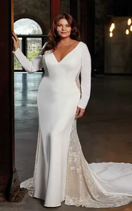 slim fit dress slacks Gianna Fit-And-Flare Ivory Wedding Dress with Train Ivory / 2 main image 1