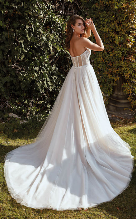 Strapless wedding dress ballgown with beaded lace, transparent bodice