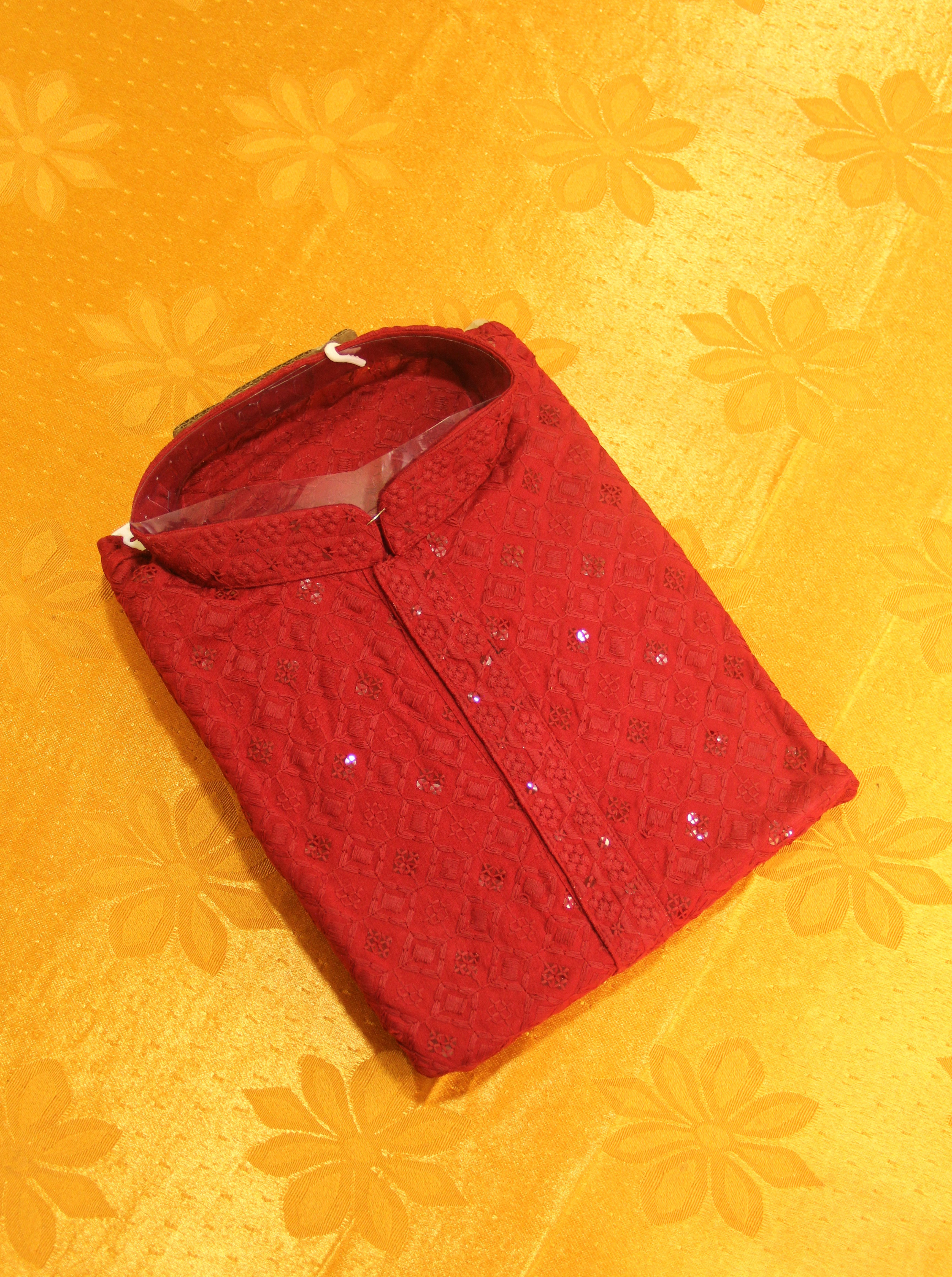 Ethnic Sequence Cotton Kurta - Dark Red