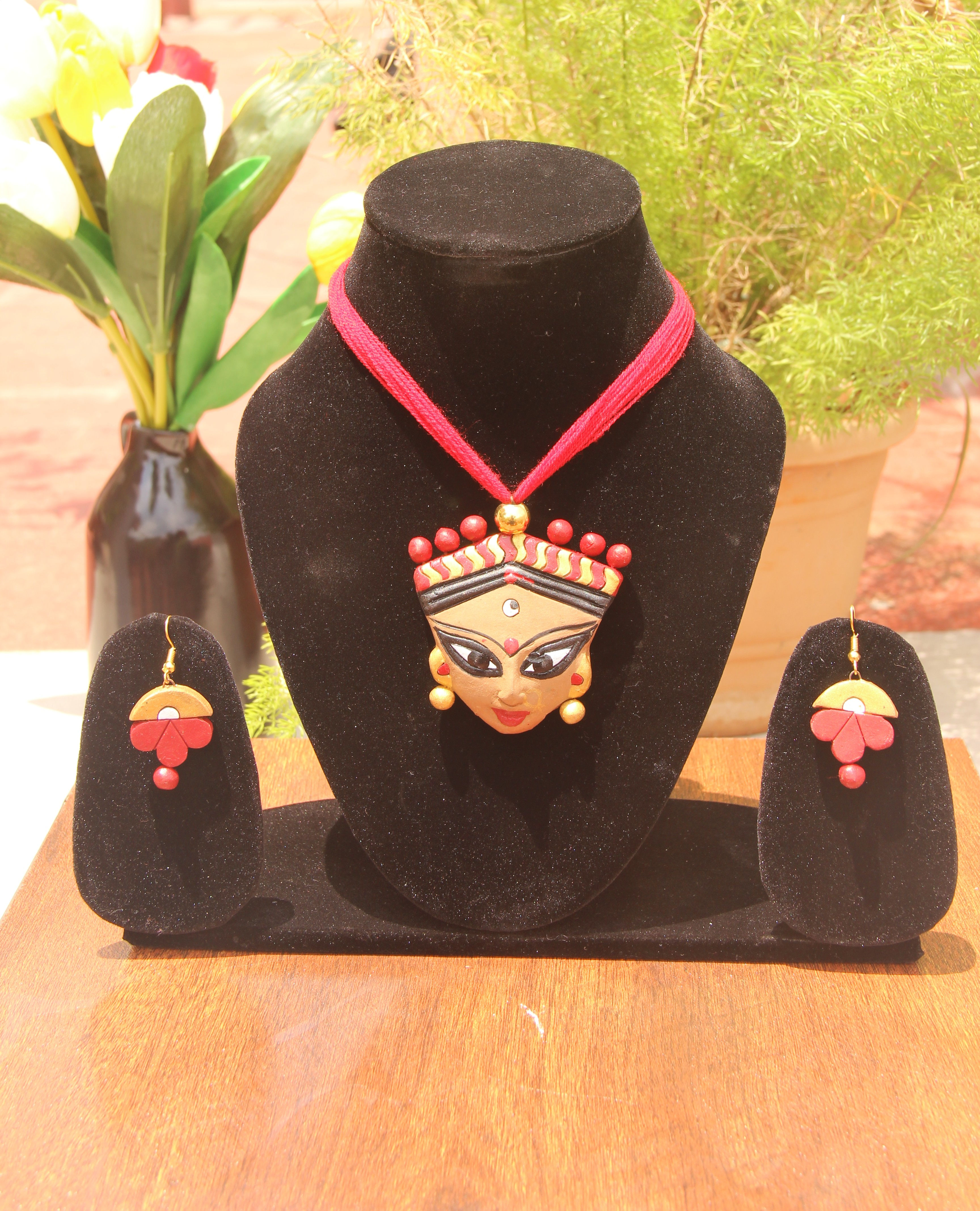 Durga face Necklace set - Red
