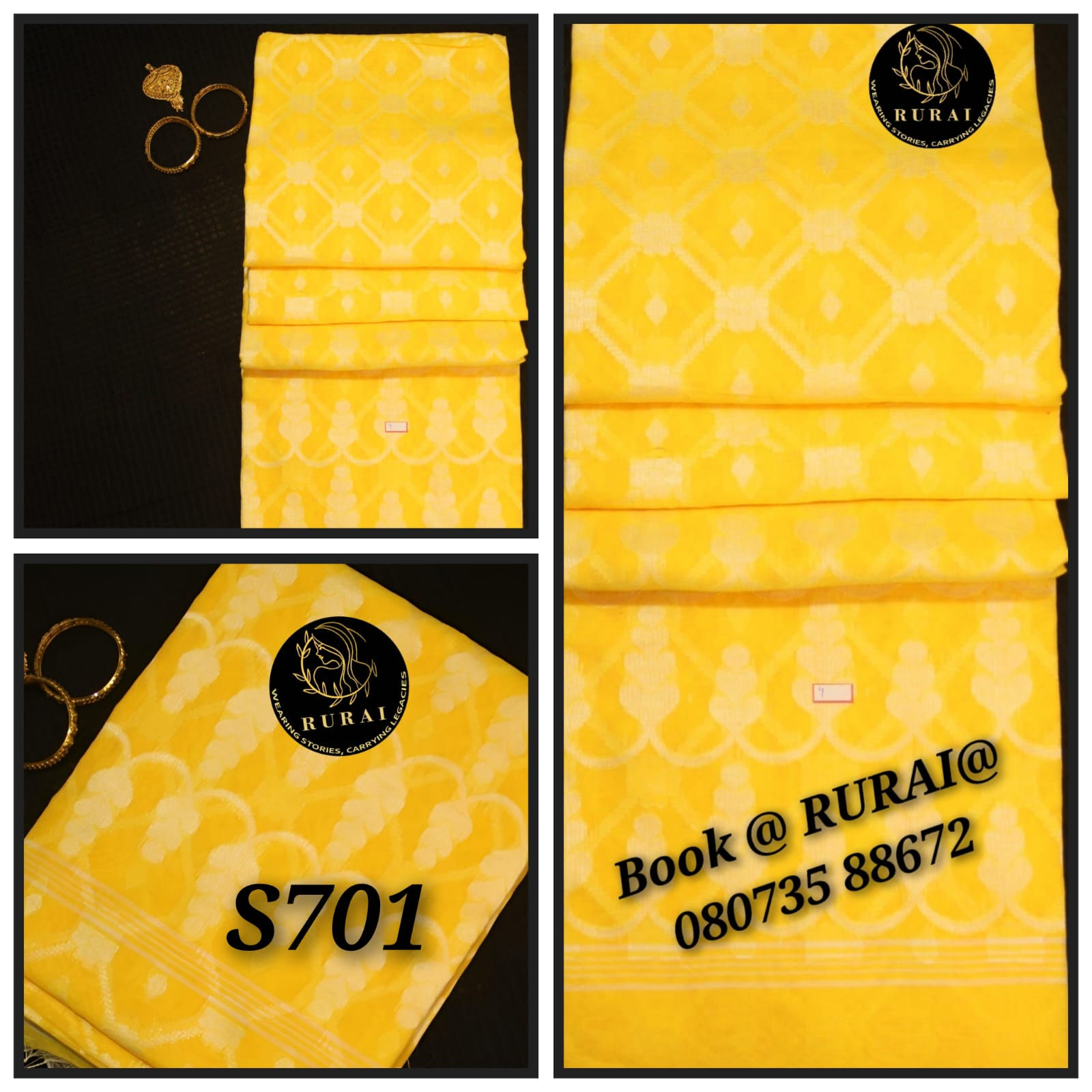 Premium quality Dual Color Handloom sequence all over work - Yellow