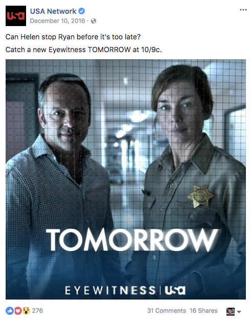 USA Network: Social calendars for Falling Water and Eyewitness, written and built entirely from show photography. (6 of 6)